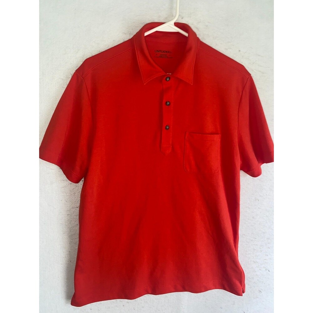 Untuckit Shirt Mens Medium Bright Red Polo Casual Short Sleeve Stretch